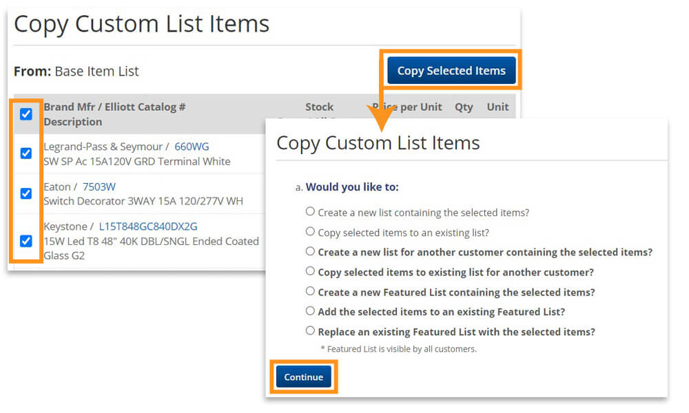Copy custom list items