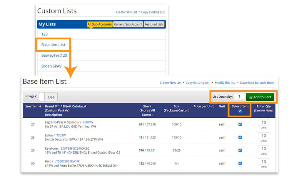 Use custom list to place an order
