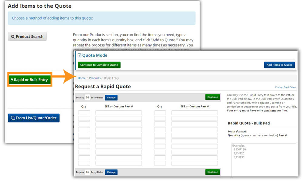 Quotations: Create New Quote Rapid Bulk Entry