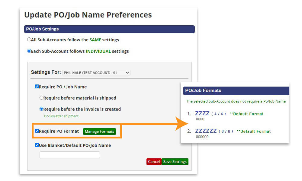 Update PO/Job Name Preferences
