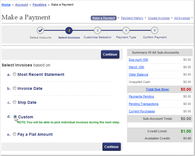 How to pay Elliott invoices online: Invoice Selection by Method