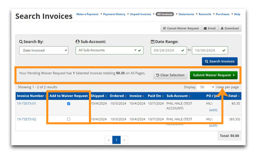 Add to Waiver Request and Submit Waiver Request