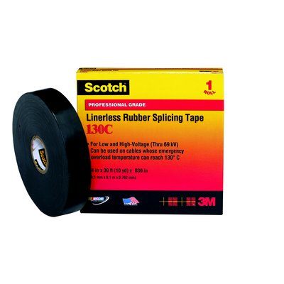 130C112X30 - Linerless Rubber Splicing Tape, 1-1/2" X 30', BK - Scotch