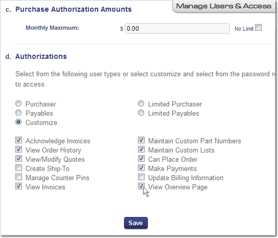 Example of Modifying an Account User's Access Authorization