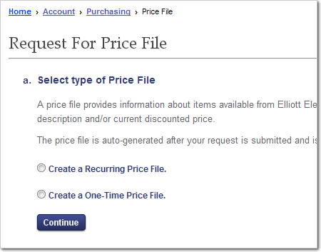 Price File Request Screen from Purchasing