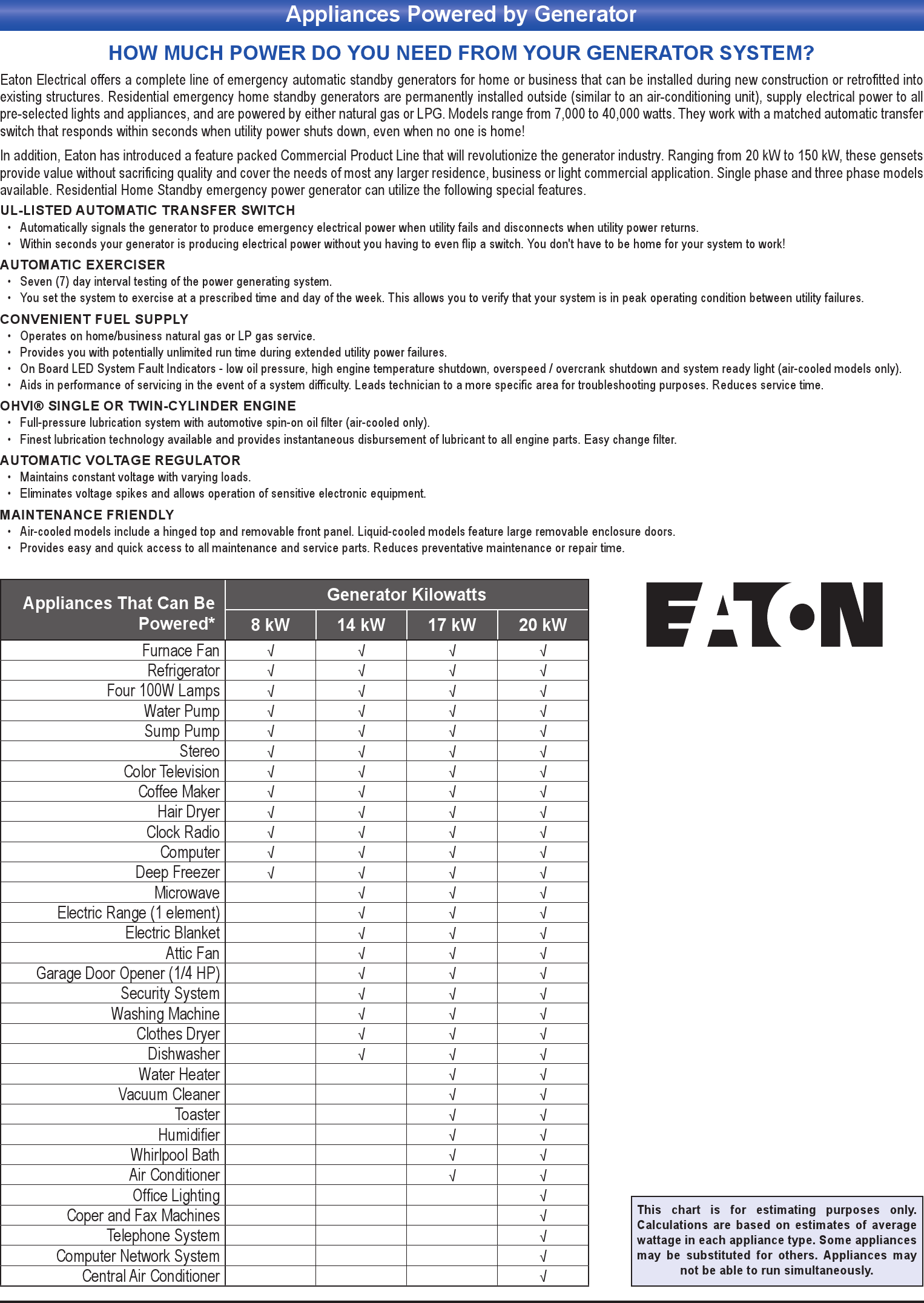 Eaton Heater Chart
