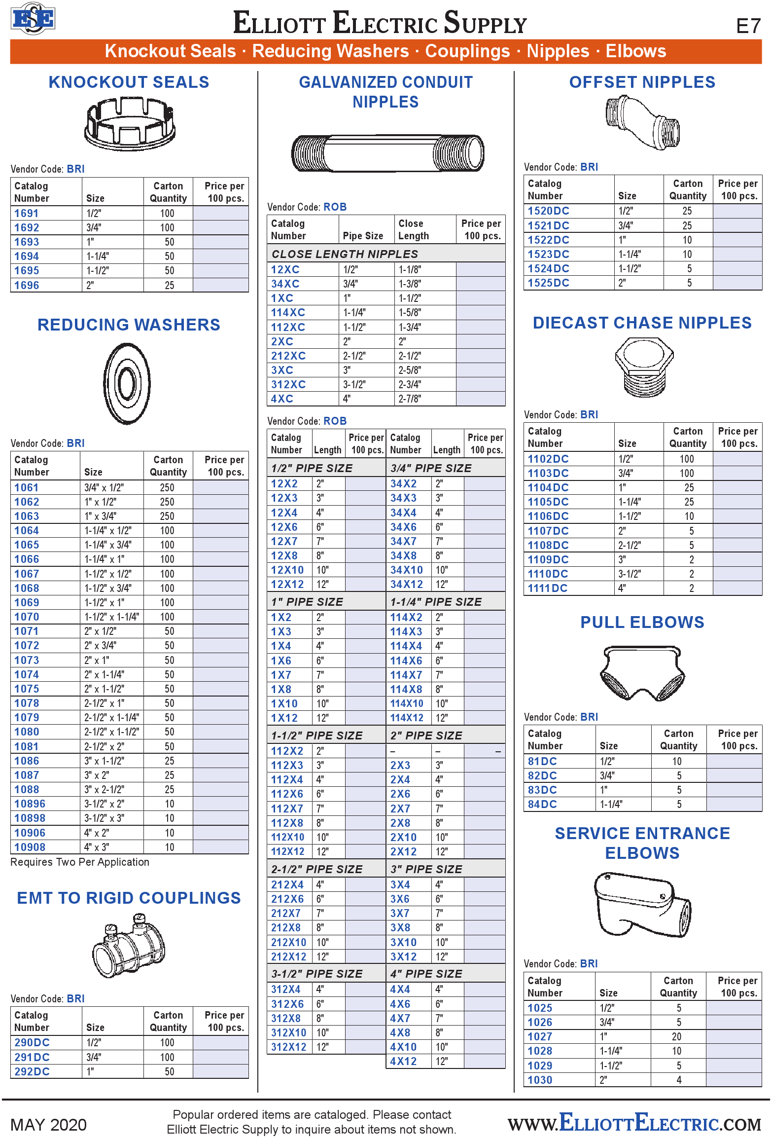 Knockout Seals Reducing Washers Couplings Nipples Elbows