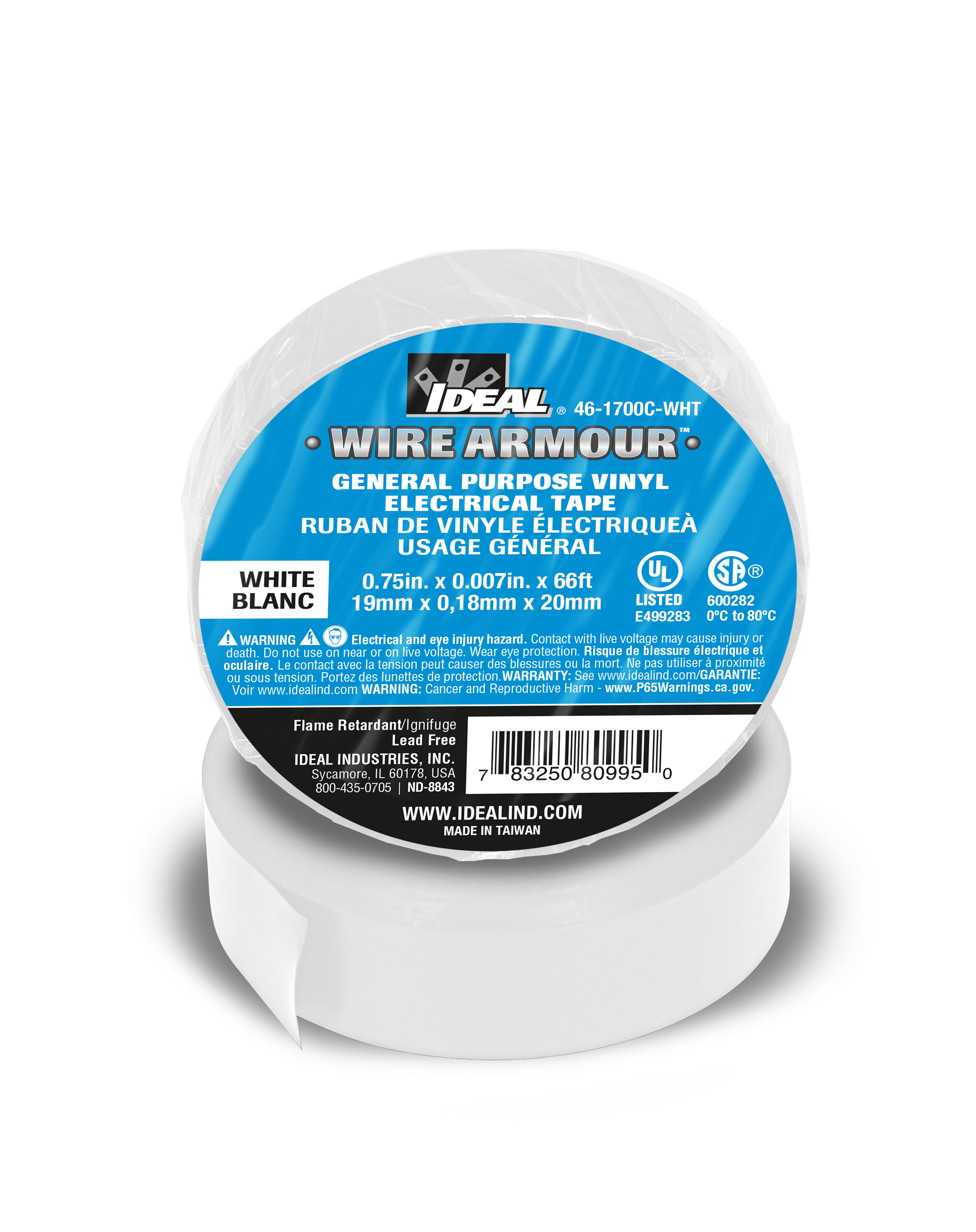 461700CWHT - 3/4"X66'X 7MIL, GP Tape, White - Ideal