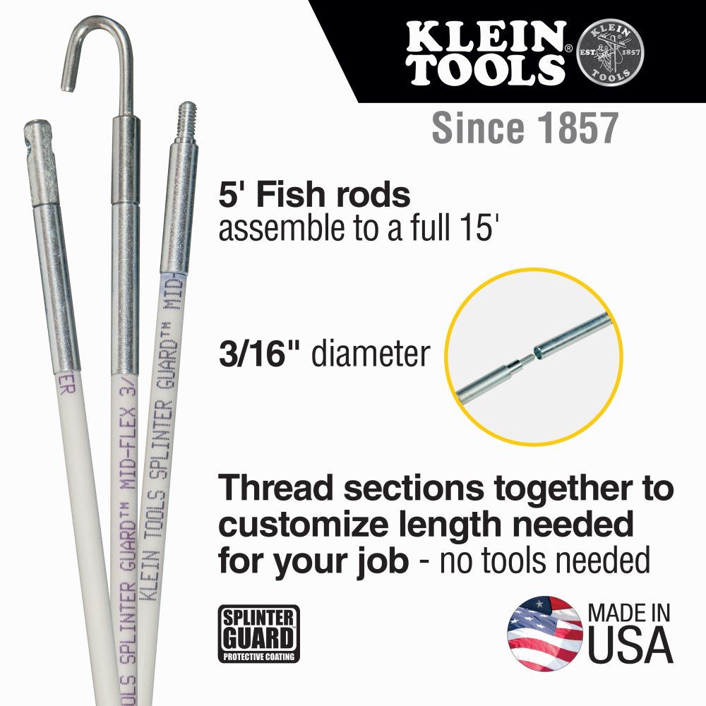 56415 - Mid-Flex Glow Rod Set, 15-Foot - Klein Tools