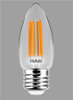 B113E26927FC - 3.3W Led B11 Filament 27K CNDL Base 300LM 90cri - Rab Lighting