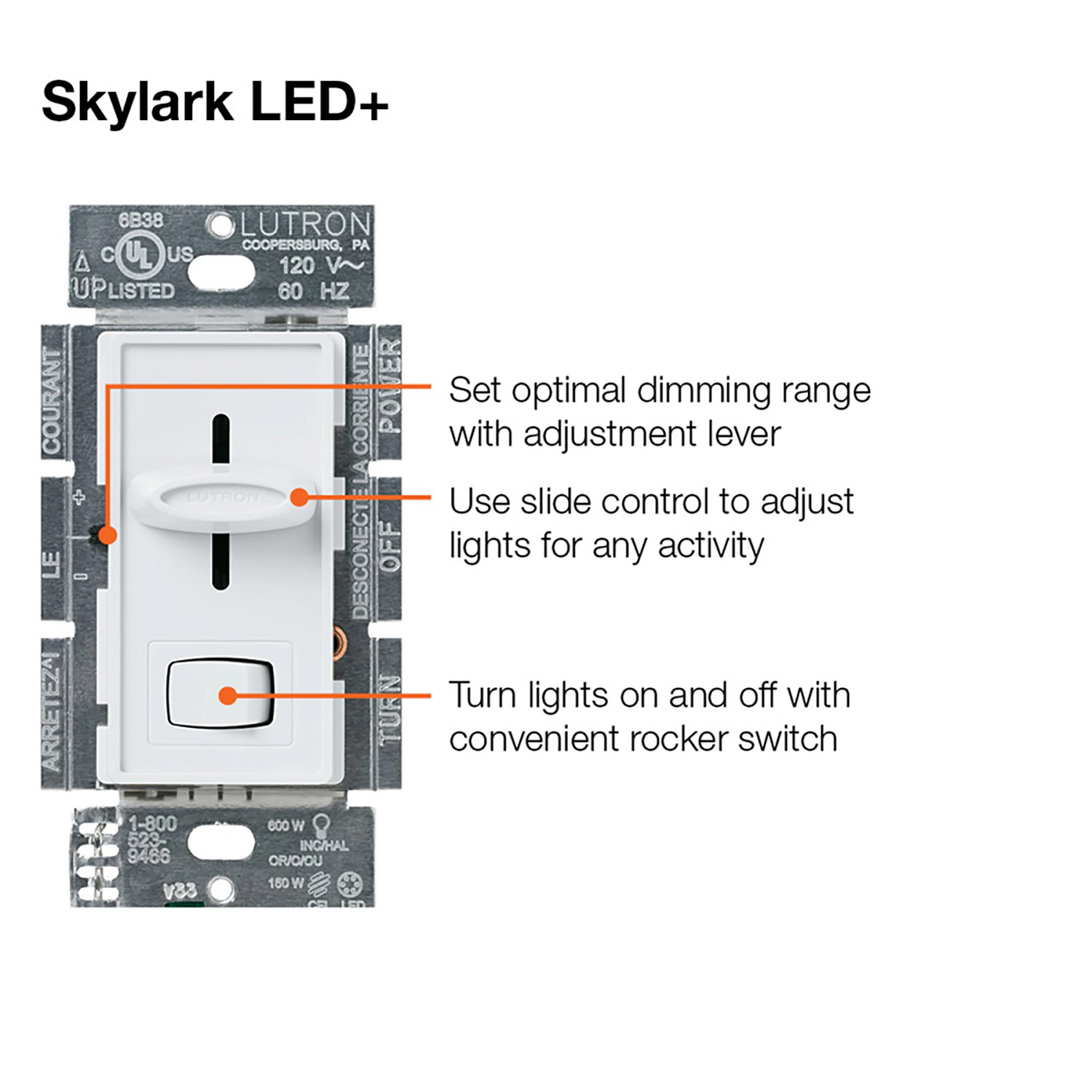 SCL153PHIV - Skylark CFL/Led Dimmer Ivory - Lutron