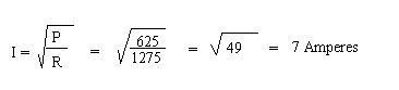 Example of the Amperes formula when Ohms and Watts are known